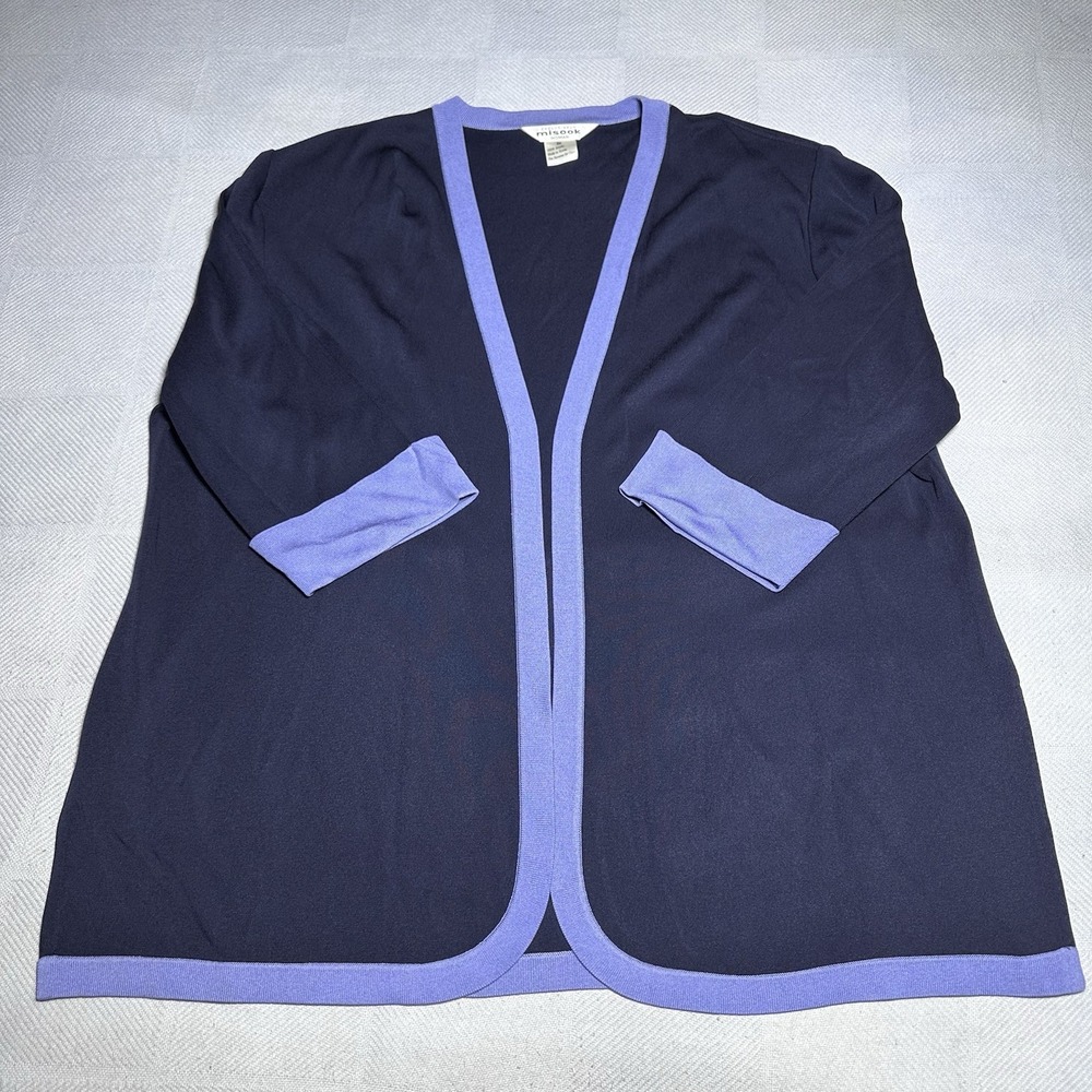 Misook Cardigan Womens 3X Navy Purple‎ Acrylic Open Front Classic Career Luxury